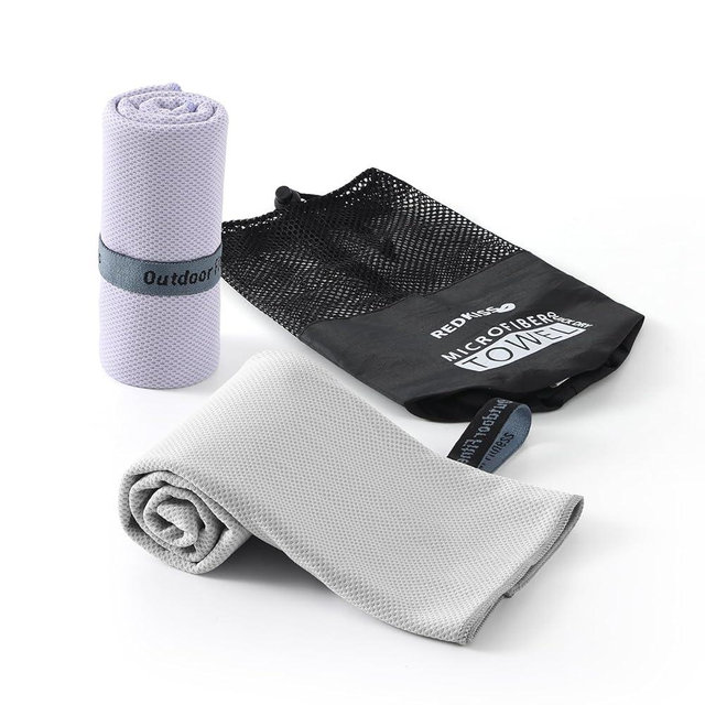 Cooling Towels for Neck and Face - 2 Pack Microfiber Gym Towels Set, 39" x 11" Microfiber Absorbent Towel for Sports Fitness, Yoga, Super Soft and Quick-Drying Gym Towels for Women Men，Grey Purple