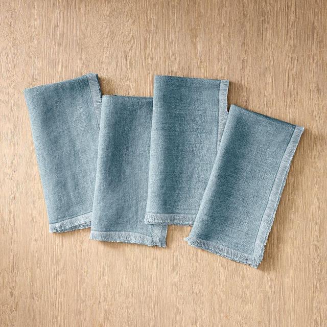 Frayed Edge Table Linens 20x20 Napkin,Eucalyptus, Set of 4