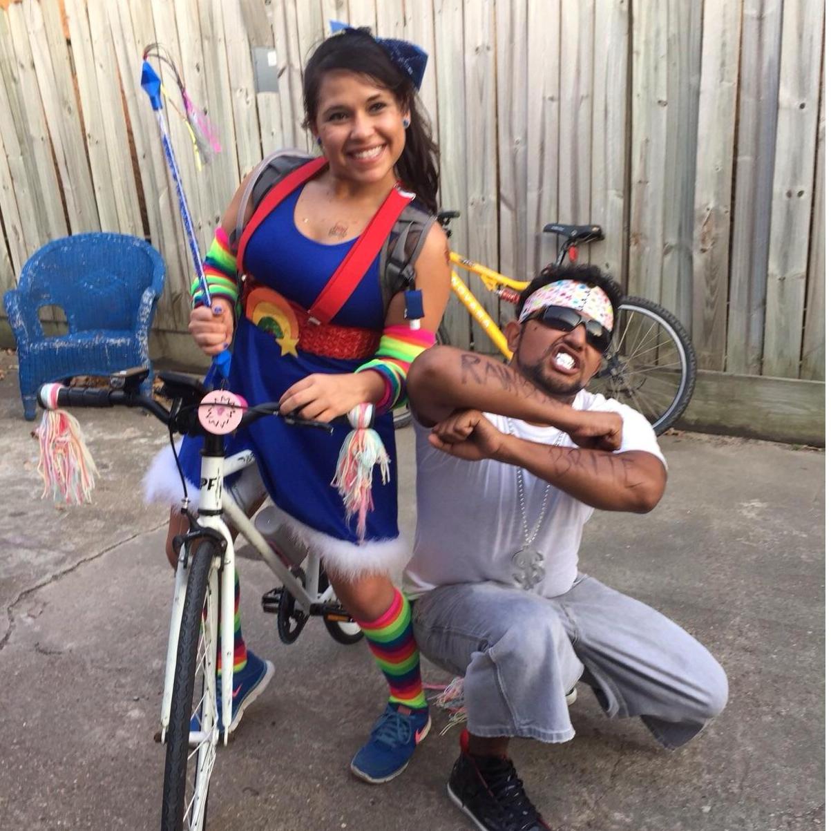 Rainbow Bright and her bouncer at a bike ride.