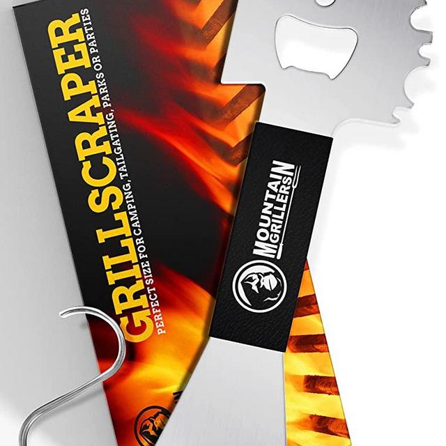 BBQ Grill Grate Scraper - Wide Portable Grill Scrubber Fits Almost Any Grill, Griddle, Smoke Or Oven Grates - Compact Non Slip Stainless Steel Grill Cleaner Tool with Built in Bottle Opener