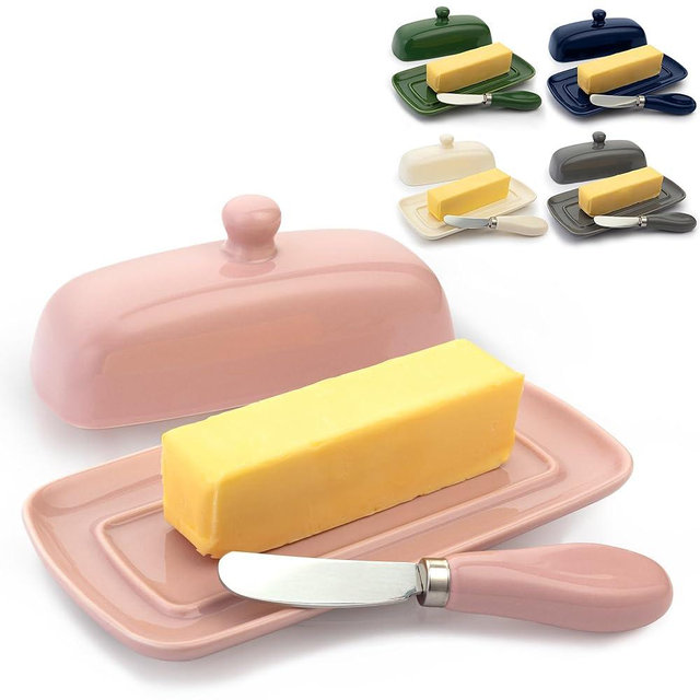 Zulay Butter Dish With Lid For Countertop - Porcelain White, Ceramic Butter Dish with Knob Handle Great for Cooking - Elegant Design Butter Holder - Durable & Sturdy Butter Keeper - Pink