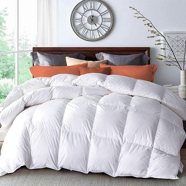 WarmKiss King Size White Goose Down Comforter with Corner Ties, Winter Fluffy Heavyweight Quilted Duvet Insert, 100% Soft Egyptian Cotton Cover Filling 106 x 90 Inches (72OZ)