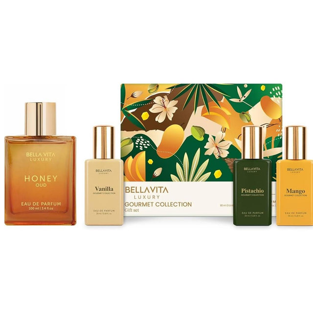 Candy kiss by BellaVita Luxury | 100ml+(3x20ml) Perfume Set | Luxury Unisex Fragrance Combo with Sweet & Spicy Notes | Honey Oud & Vanilla, Mango, Pista EDP| Long-Lasting, Premium Gift for Men & Women