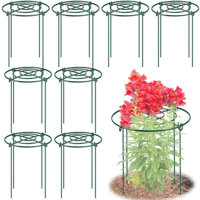 8 Pack Peony Cages and Supports, 11.5" Dx16 H Plant Supports for Outdoor Plants, Heavy Duty Metal Peony Support Cage Flower Support Rings, Plant Support Ring for Rose Tomato Hydrangea Strawberry