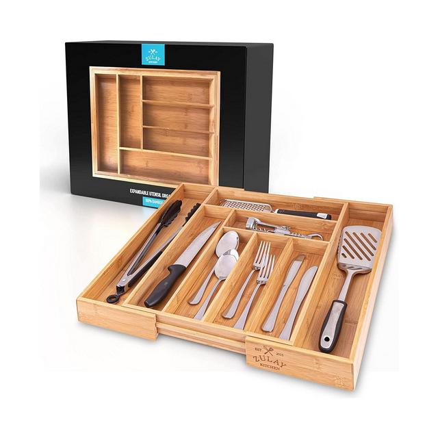Zulay Kitchen Bamboo Kitchen Drawer Organizer