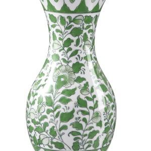 Green and White Ceramic Vase, 11" Tall Chinoiserie Vase in Wide Mouth, Vintage Green Flower Vases Decorative Vases for Home Decor, Table Centerpiece, Living Room, Dining Room, Entryways Decor