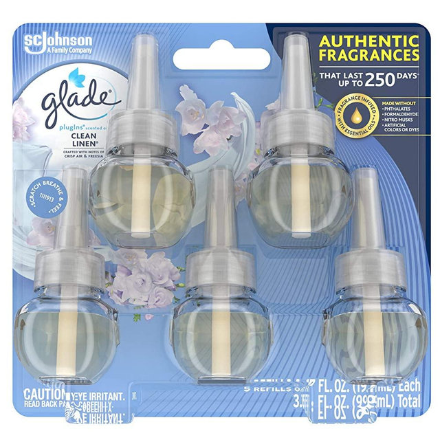 Glade PlugIns Refills Air Freshener, Scented and Essential Oils for Home and Bathroom, Clean Linen, 0.67 Fl Oz (Pack of 5)