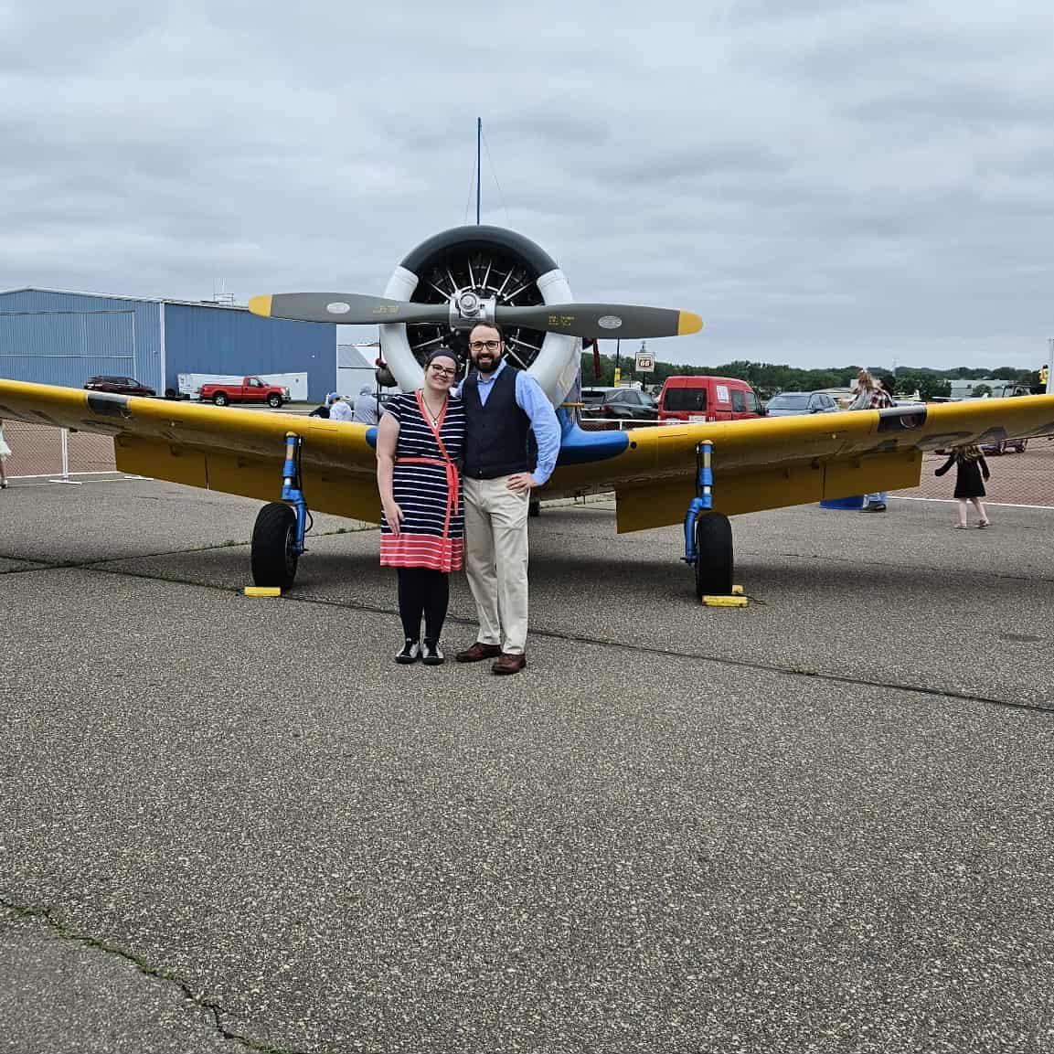 Swing dancing at a hangar
