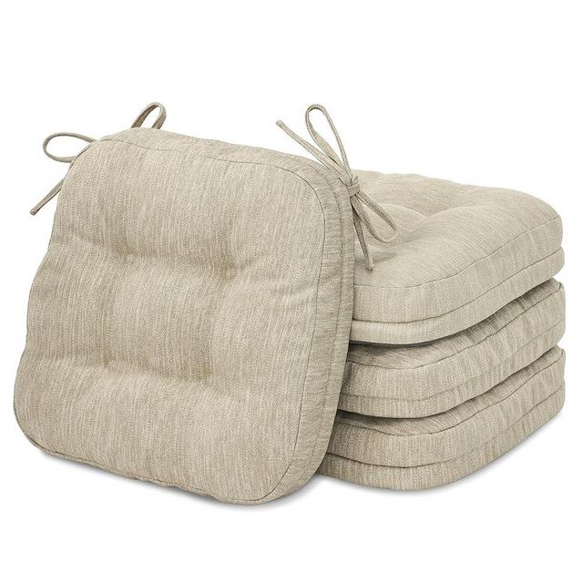 Shinnwa Chair Cushions for Dining Chairs 4 Pack, Tufted Memory Foam Kitchen Seat Cushions, Non-Slip Chair Pads with Ties, 16.5” x 16.5” x 4”, Beige, Set of 4