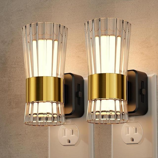 Night Light Plug into Wall, Soft Light LED Night Lights with Dusk to Dawn Auto Light Sensor, 0-100LM Adjustable Brightness Nightlight, Wall Sconce-Style Design for Bedroom Hallway, 2 Pack