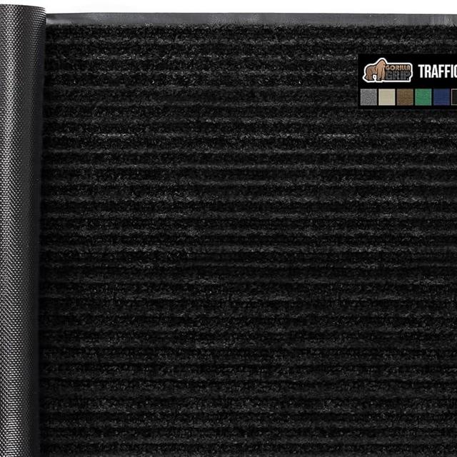Gorilla Grip Waterproof Heavy Duty Traffic Guard Doormat, Stain and Fade Resistant, Durable Rubber, Low Profile Door Mat, Shoe Scraper, Welcome Mats for Entry, 29x17, Jet Black