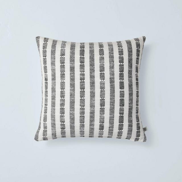 18"x18" Vertical Texture Stripe Square Throw Pillow Dark Gray/Cream - Hearth & Hand™ with Magnolia