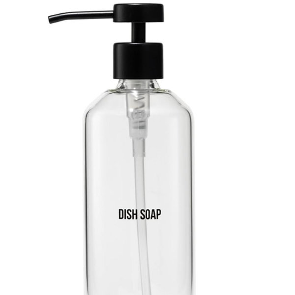 Public Goods Glass Dish Soap Dispenser Pump for Kitchen Sink | Liquid Dish Soap Refill Bottle | Made with Clear Borosilicate Glass and Black Stainless Steel | 16 Oz Dispenser