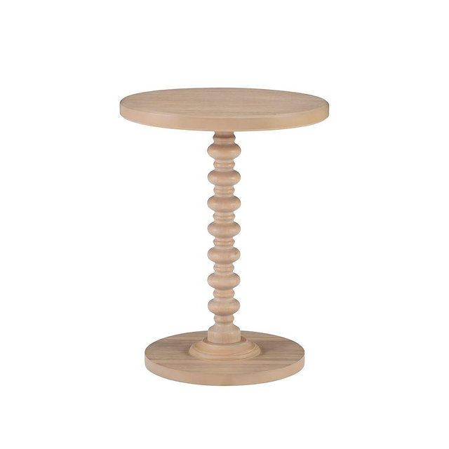 Powell Natural Tarkin Round Wood Turned Spindle Pedestal Side Accent Table