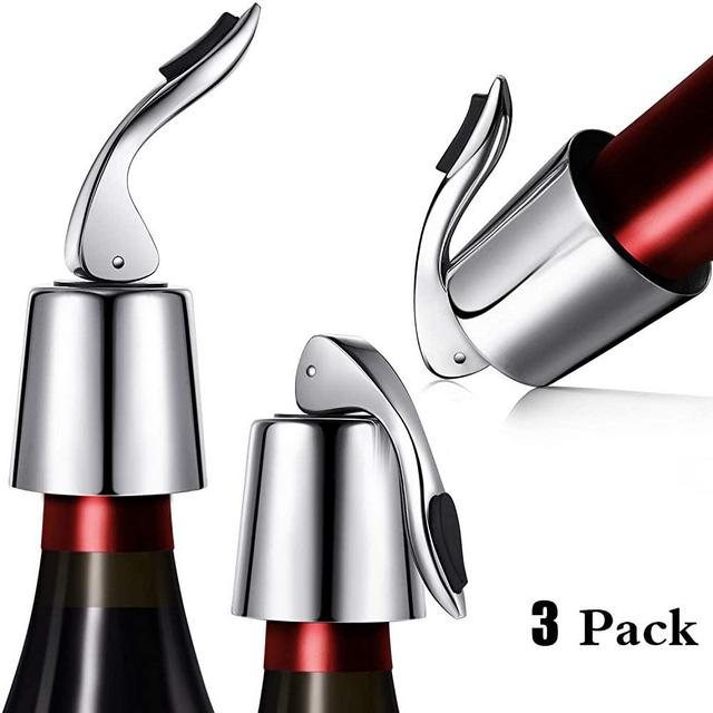 Zhanmai Stainless Steel Wine Stoppers Bottle Stoppers Vacuum Bottle Sealer Bottle Plug with Inner Rubber 1.6 x 3.7 inches (Silver)