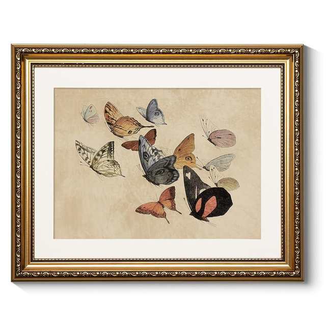 ARPEOTCY Vintage Gold Framed Wall Art, Classical Flying Butterflies Paintings, Canvas Prints Artwork with Antique Frame, Victorian Wall Pictures Decor for Living Room Gallery Bedroom, 13x16 inch