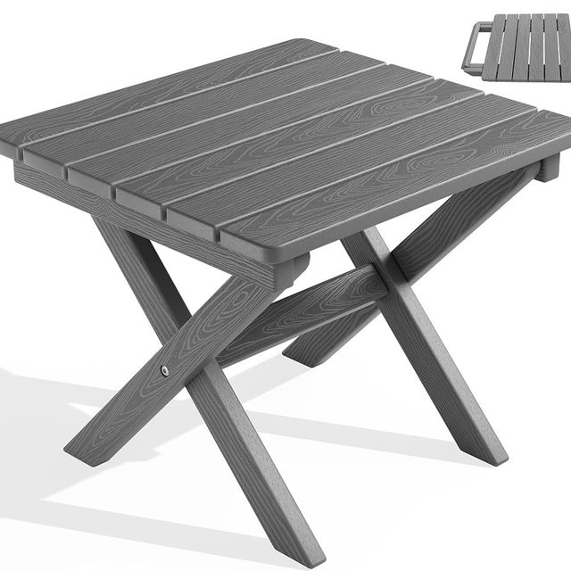 SERWALL Small Folding Side Table, HDPE Outdoor End Table for Patio, Porch, Deck, Pool, Gray