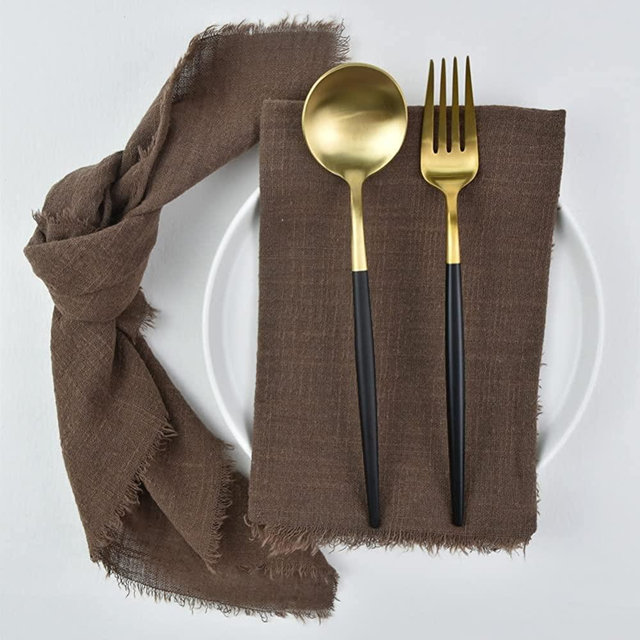 Joanlody Handmade Gauze Napkins 16.5x16.5 Inches Cotton Cloth Napkins with Fringe Rustic Dinner Napkins for Wedding Party Set of 10 Coffee