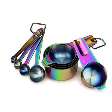 9 Piece Stainless Steel Rainbow/Iridescent/Oil Slick Measuring Cup and Spoon Set by ColorMeHome