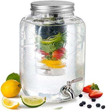KooK Glass Drink Dispenser with Fruit & Ice Infuser and Stainless Steel Spigot, 2 Gallon