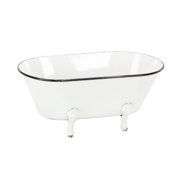 9" Contemporary Metal Enamel Tub Flower Planter White - Olivia & May