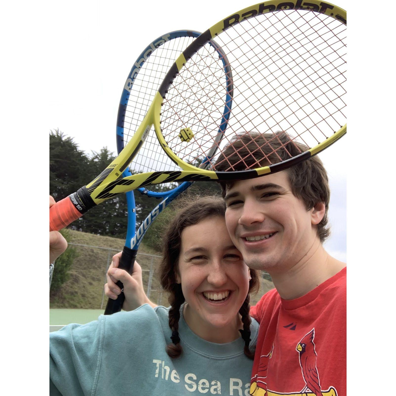 We're big into racket sports and have recently traded in our tennis rackets for pickleball paddles. Sadly, we don't have any pictures of us with them. So, you're seeing this picture!