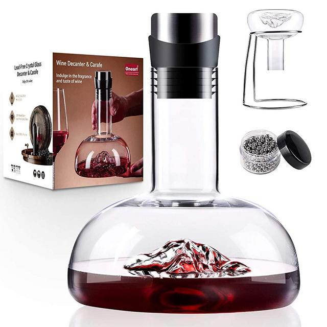 Onearf Wine Decanter, Iceberg Wine Decanter Set with Drying Stand, Red Wine Carafe with Cleaning Beads and Wine Aerator, Lead-free Crystal Glass, Wine Accessories Gift for Women Men (1200ML)