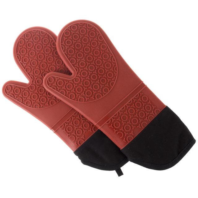 Silicone Oven Mitts – Extra Long Professional Quality Heat Resistant with Quilted Lining and 2-sided Textured Grip – 1 pair - by Lavish Home
