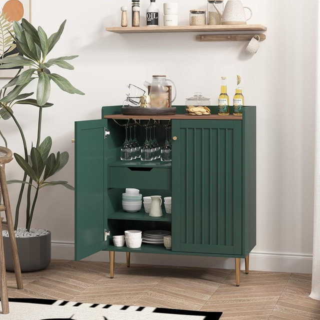ZOSQUARE Coffee Bar Cabinet with Wine Racks, Wine Cabinet with Drawer and Adjustable Shelves, Liquor Cabinet, Sideboard Bar Cabinets for Home, Living Room, Dining Room