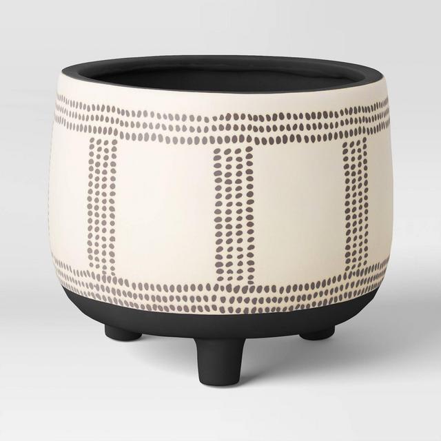 Medium Outdoor Stoneware Footed Waxed Relief Planter Black/Beige - Opalhouse™ designed with Jungalow™