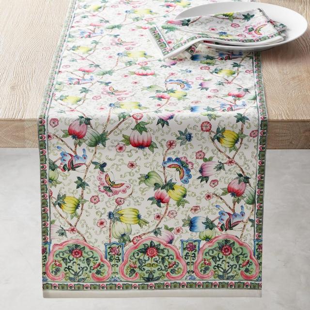 Famille Rose Table Runner, 16" X 108"