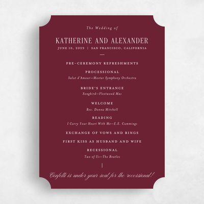 Red Ticket Wedding Program - Dove