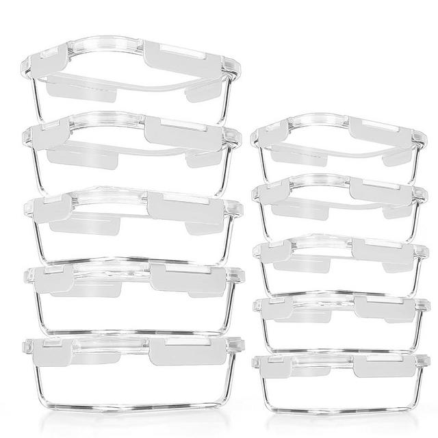 VERONES 10 Pack Glass Meal Prep Containers, Airtight Glass Lunch Containers, Stackable Glass Food Storage Containers Set with Lids,BPA-Free, for Microwave, Oven, Freezer & Dishwasher Friendly,White