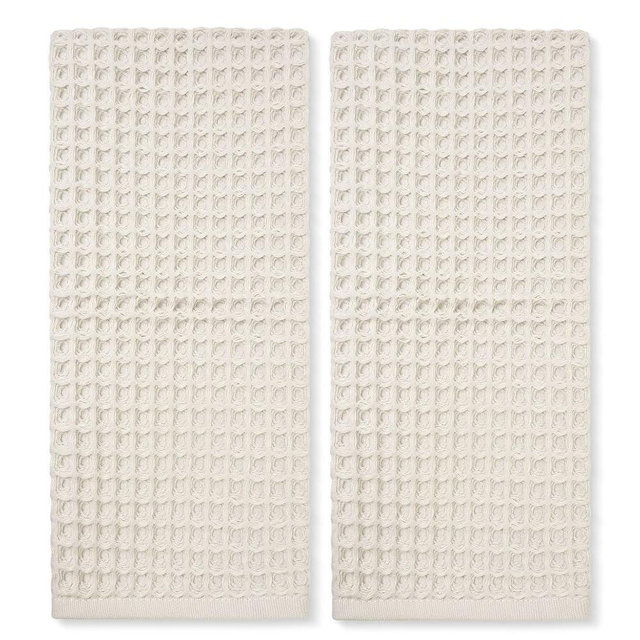 Jacquotha Waffle Hand Towels 2-Piece (Mist White) – Cotton, Quick Dry, Lint Free, 13” x 29”