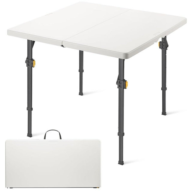 FanttikOutdoor 34" Square Folding Card Table, Two Heights Adjustable, Max Load 200 lbs, Portable Table with Lock Button, for Indoor/Outdoor, Home, Parties, Picnics, Puzzle, White Zeta S4 Pro