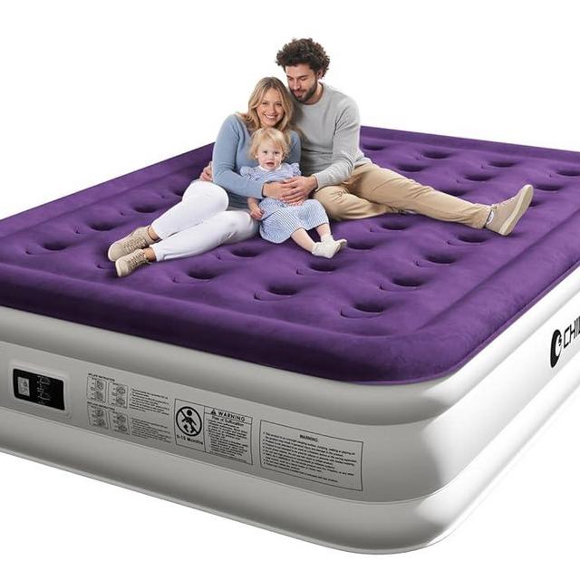 CHILLSUN Air Mattress Queen With Built in Pump - Upgraded Blow Up Bed,2 Mins Quick Self Inflatable and Deflate, 18"/650lbs Max, Strong Support, Flocked Top, Puncture Resistant, for Camping,Home,Guests