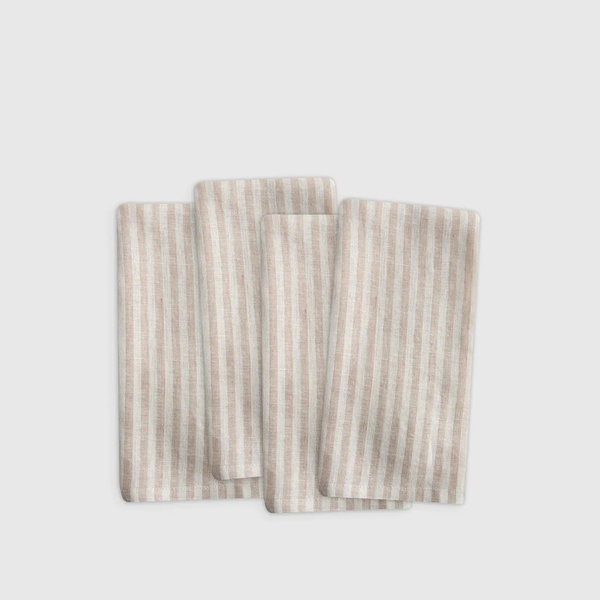 European Linen Stripe Napkins (Set of 12) - Natural/White Stripe