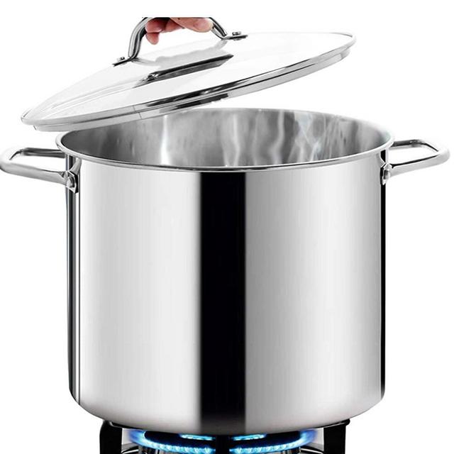 HOMICHEF Nickel Free Stainless Steel Stock Pot 12 Quart with Lid - Mirror Polished Stockpot 12 Quart with Lid - HEALTHY COOKWARE Stockpots 12 Quart - Soup Pot 12 Qt Cooking Pot Induction Pot With Lid