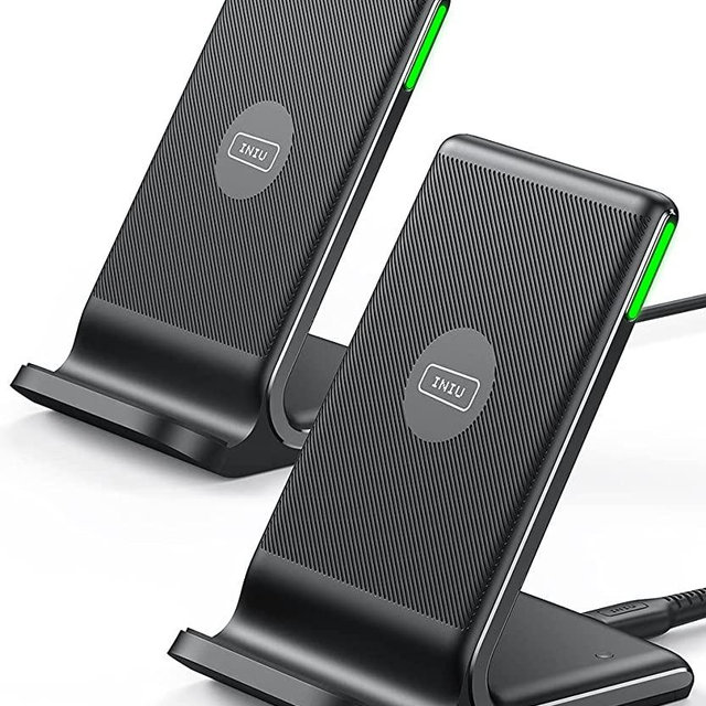Wireless Charger, INIU [2 Pack] 15W Qi-Certified Fast Wireless Charging Stand with Sleep-Friendly Adaptive Light Compatible with iPhone 12 11 Pro XR XS X Plus Samsung Galaxy S21 S20 Note 20 Google etc