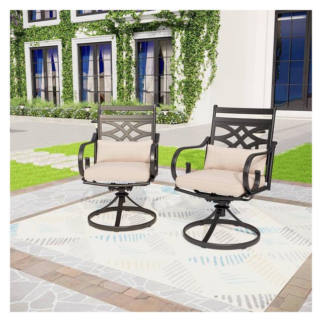 2pk Outdoor Swivel Dining Chairs with Metal Frame & Seat & Back Cushions - Captiva Designs