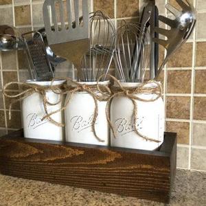 Rustic Kitchen Decor, Utensils Holder, Mason Jar Utensils Holder, Rustic Kitchen Organization, Mason Jar Kitchen Decor, Kitchen Organization
