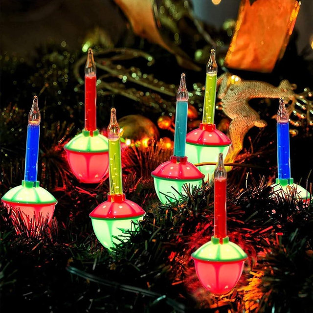 Cbebew 2 Pack Christmas Bubble Lights,11Ft Vintage Multicolor Bubble Lights with 7 Color Bubble Bulb, Traditional Bubble Lights for Christmas Tree Holiday Lighting(2 Pack 14 Lights in Total)