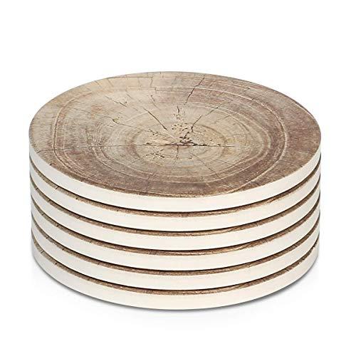 LIFVER 6 Pieces Ceramic Drink Coasters, Absorbent Stone Coaster Set, Timber Texture Pattern