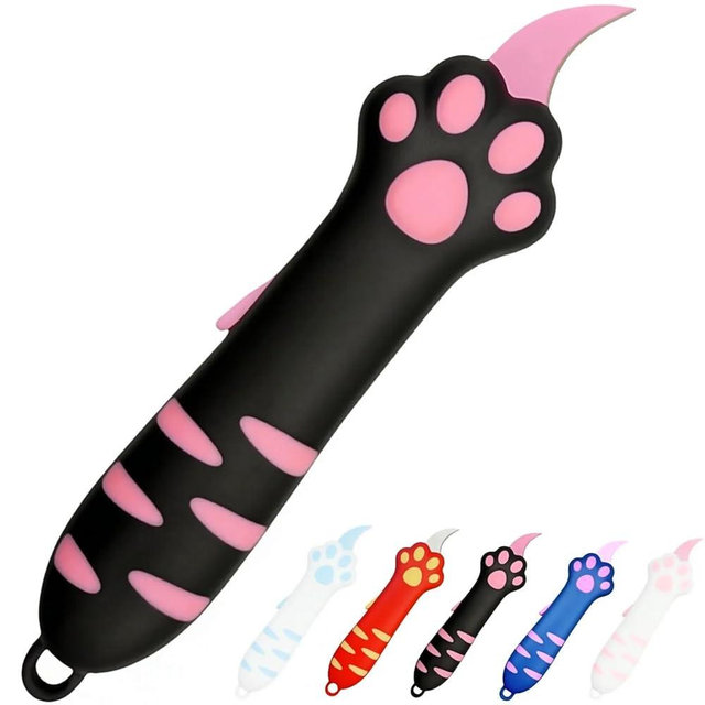 Cat Paw Box Cutter, 2026 New Retractable Cat Claw Knife Cute Cat Box Paper Cutter，Portable Cat Retractable Knife (black)