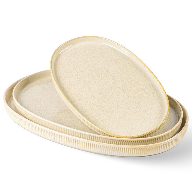 theterra Ceramic Serving Platter, 15.6"/14.4"/12.2" Oval Serving Dishes for Entertaining, Oven Safe, Microwave Safe, Serving Plates Set of 3 for Wedding, Party, Turkey, Cappuccino