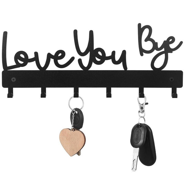 Otoolling Love You Bye Sign Key Holder Hook Wall Mounted Key Holder Rack Organizer Hanger with 6 Hooks for Wall Express Love Art Decor for Entryway Front Door Hallway Offic(Hook Style,10 x 4)