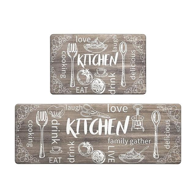 HEBE Anti Fatigue Kitchen Rug Sets 2 Piece Waterproof Non Slip Kitchen Floor Mats Comfort Heavy Duty Standing Mats PVC Foam Cushioned Farmhouse Chef Mats 17"x48"+17"x28"