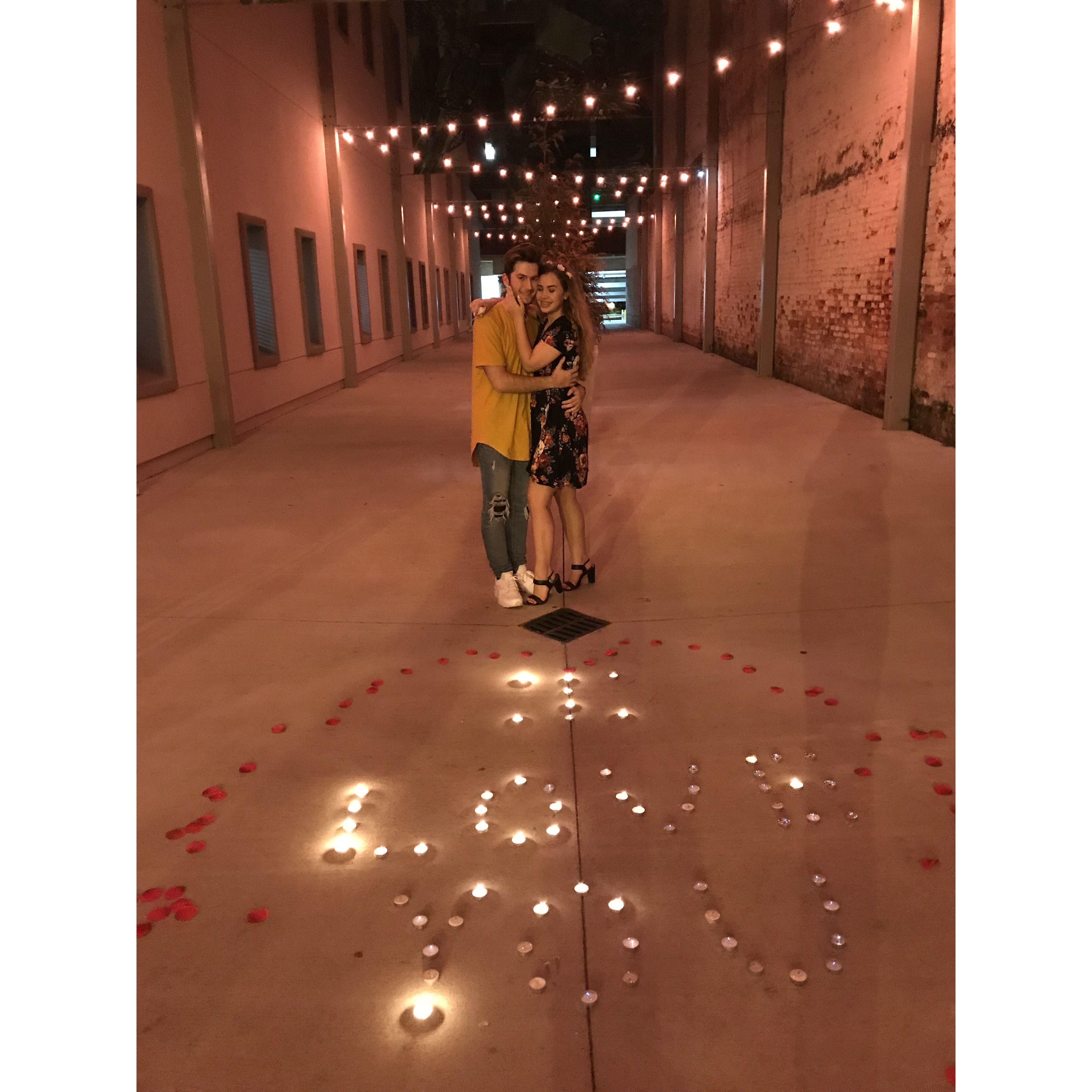 One year anniversary-- Westley surprised Brianna with a romantic message written in candles