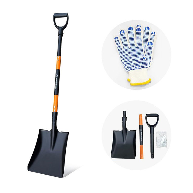 FARMHOLYCOWKING Heavy Duty Steel Flat Shovel–Square Head Shovel with Detachable D-Handle and Anti-Slip Grip, 47 Inch Flat Shovel for Landscaping, Square Shovel for Gardening, Transfer Shovel