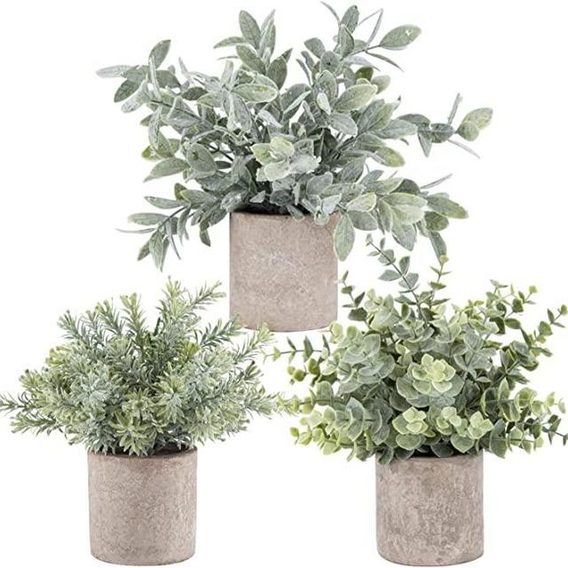 3 Pack Mini Potted Fake Eucalyptus Plants for Home Office Desk Room Decoration